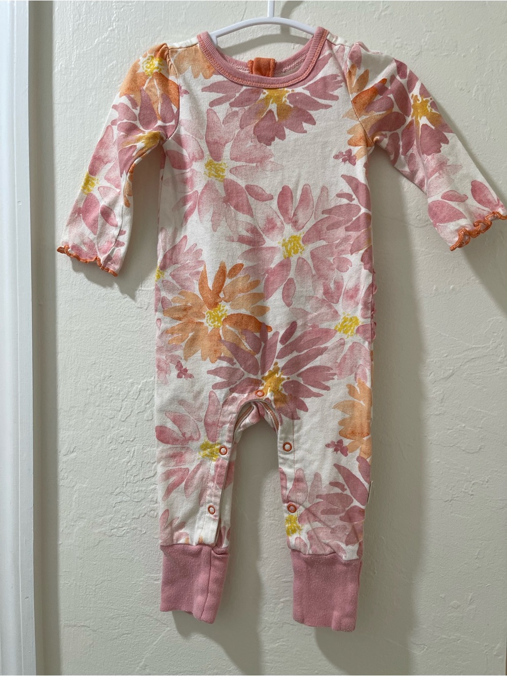 Burts bees baby Floral Long-Sleeve Baby One-Piece in Pink & Orange 0-3 months